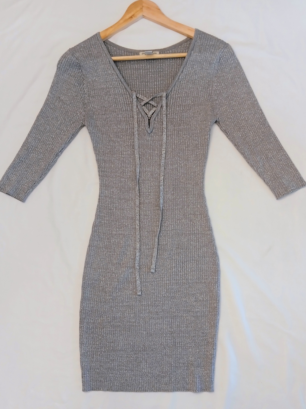 Charlotte Russe Gray Ribbed Bodycon Mini Dress Lace Up Front NWOT